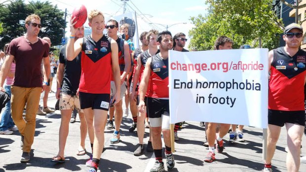 Jason Ball (with ball) marches in February.