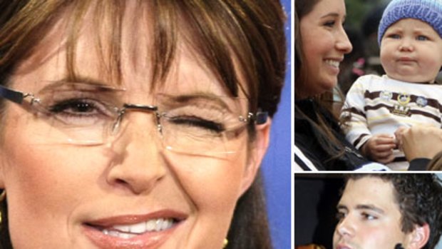 (Clockwise from left) Sarah Palin; daughter Bristol and son Tripp; Levi Johnston.