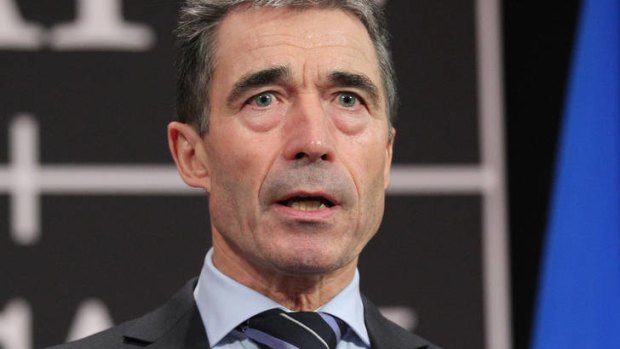 ''Don't even think about it'' ... .NATO Secretary General Anders Fogh Rasmussen issues his warning against any attack on Turkey during a meeting of NATO foreign ministers at NATO headquarters in Brussels on Tuesday..