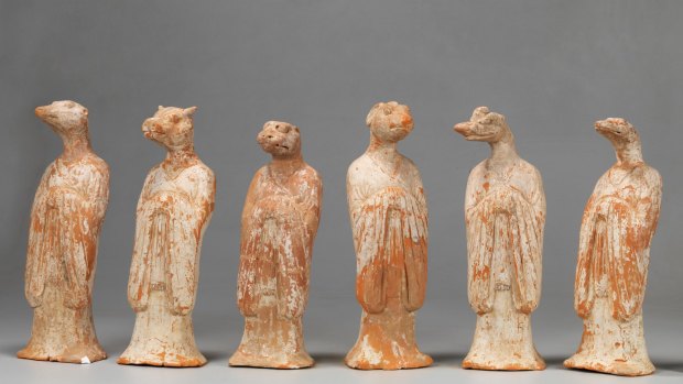 Twelve zodiac animals 700s earthenware unearthed from a Tang-era tomb at Xian University of Technology, Shaanxi Provincial Institute of Archaeology, is on display at the Art Gallery of NSW in the Tang: treasures from the silk road capital, 9 April to 10 July 2016.