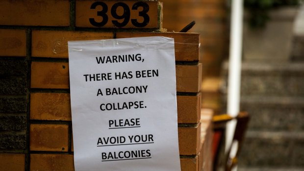 A warning notice was posted after the balcony collapse.