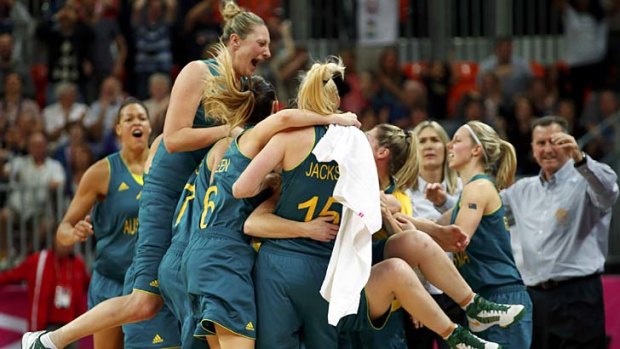 Fourth-quarter joy ... the Aussies celebrated, but victory was ultimately beyond them.