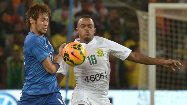 South Africa's midfielder Ayanda Patosi, right, could not little to stem the dominance of the likes of Brazil's Neymar during a friendly won 5-0 by Brazil.