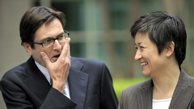 Winners … Greg Combet with Penny Wong.