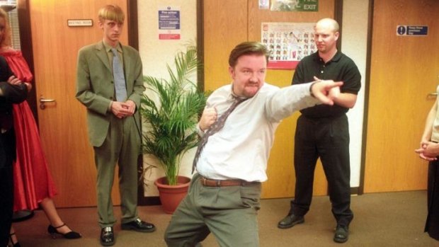 Ricky Gervais as David Brent in a scene from the BBC series The Office.