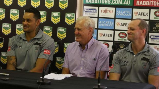 Setting the pace: John Sutton with club  legend Ron Coote and coach Michael Maguire.