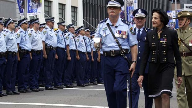''We were privileged to be able to not only show up, but show off'' &#8230; the Police Commissioner, Andrew Scipione, presents the Governor, Marie Bashir, to the parade of police yesterday.