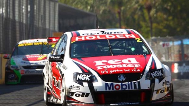 Garth Tander drives the #2 Toll Holden Racing Team Holden to a win in race one of the Gold Coast 600.