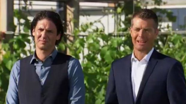 'The faster you harvest, the more time you'll have to cook' ... MKR judges Colin Fassnige, left, and Pete Evans announce that 100 community gardeners will be arriving to eat canapes in three hours.