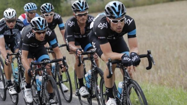 Team Sky with Australia's Richie Porte, second left, ride during the seventh stage of the Tour de France.