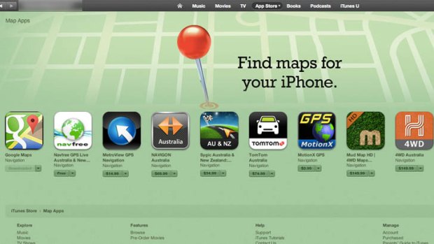 Google Maps sits comfortably in a special section of iTunes.