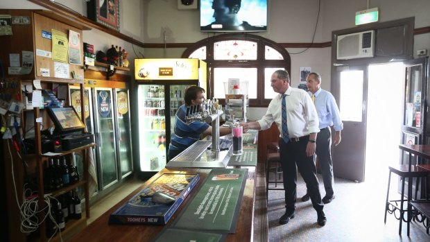 Deputy Prime Minister Barnaby Joyce during a 'politics in the pub' event at the Royal Hotel in Merriwa.