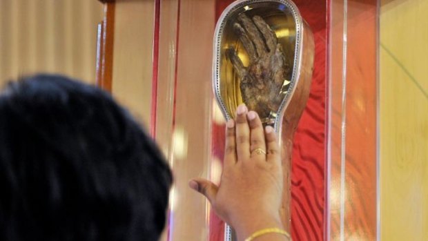 Relic: A rare relic of St Francis Xavier (his right hand) at the Goan community mass, Monash university, in 2012.