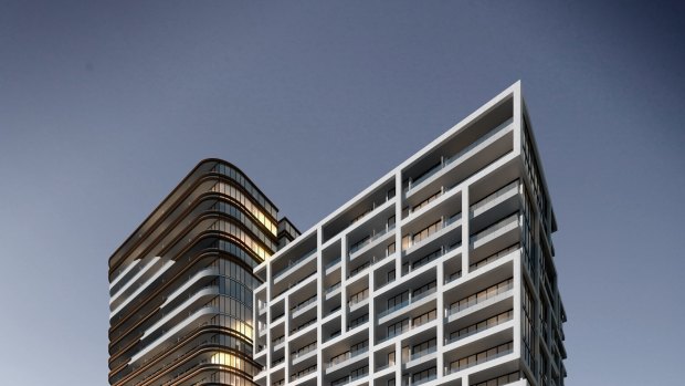 An artist's impression of stage one of the development, which is 23 storeys high.