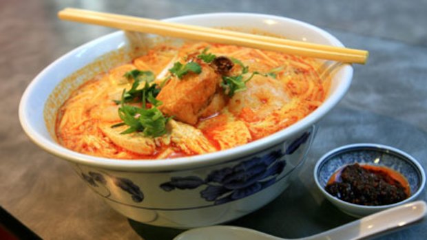 Sambal on the side ... The chicken and prawn curry laksa from Malay Chinese Take Away in Sydney's CBD.