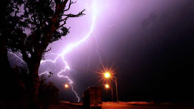Wild weather: thunderstorms near Goulburn on Thursday night.