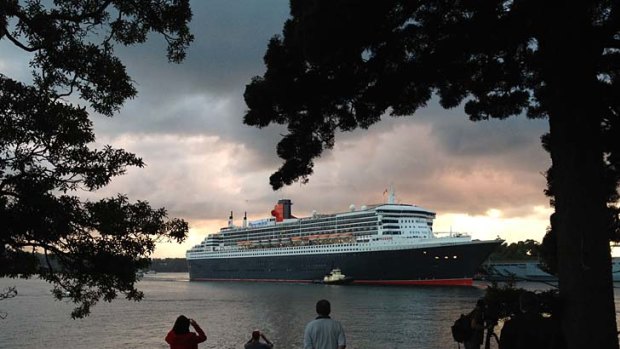 Largest liner to visit Australia  ... the view of the Queen Mary 2 from Mrs Macquarie's Chair this morning.