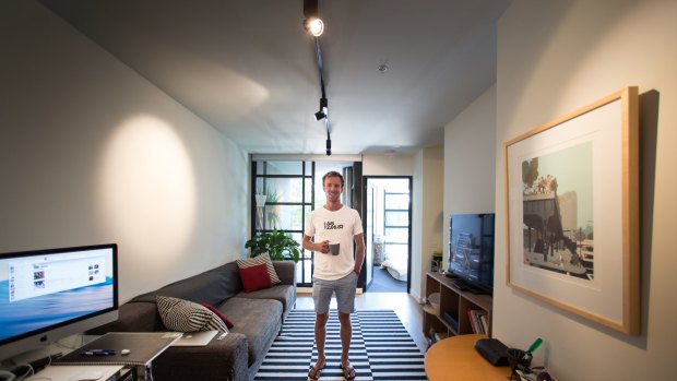 Melbourne illustrator Guy Shield in his one-bedroom apartment in Melbourne.