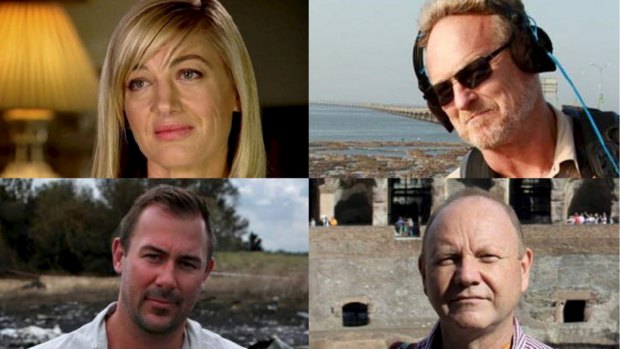 The formerly detained 60 Minutes crew, from top left: Tara Brown, David Bailment, Stephen Rice and Benjamin Williamson. 