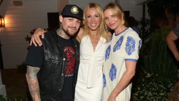 Musician Benji Madden, author Vicky Vlachonis, and actress Cameron Diaz celebrate the launch of The Body Doesn't Lie by Vicky Vlachonis on May 15, 2014.