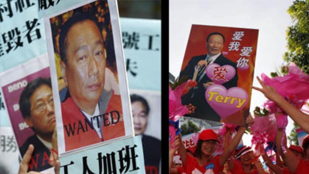 Before and after... only months ago Foxconn workers were rallying against the company.