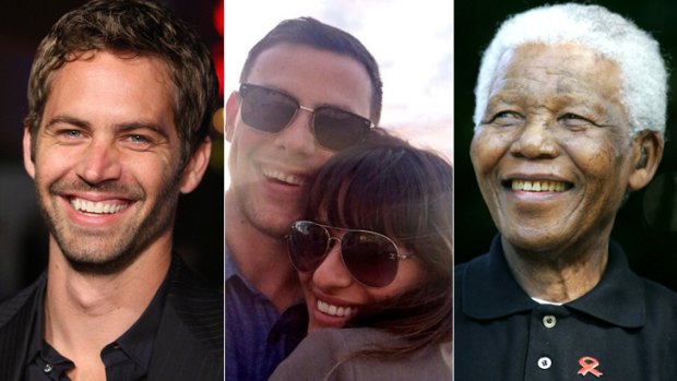 Rest in peace: (From left) Paul Walker, Corey Monteith and Nelson Mandela. Notable deaths were among the most-tweeted events of 2013.