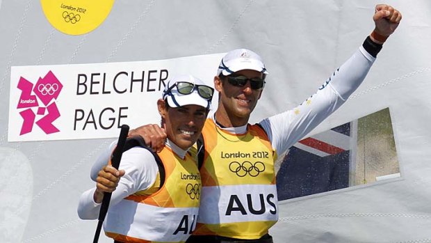 Sailing a winner: Mathew Belcher and Malcolm Page celebrate gold in London.