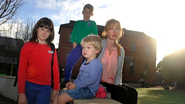 Worried: Clifton Hill Primary School parent Melanie White with her children Grace, Gabriel and Raphael.