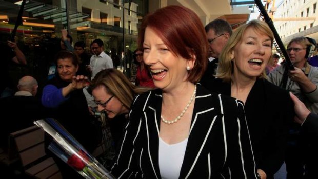 Former prime minister Julia Gillard campaigning with former Bennelong MP Maxine McKew, who criticised the Ms Gillard for her overthrow of former PM Kevin Rudd.