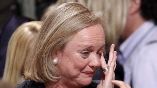 Spent $142m on her campaign ... Meg Whitman cries after speaking to her supporters during her election night loss.