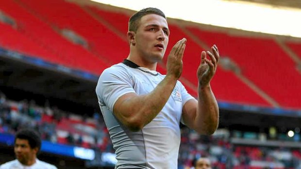 Hot property: Rabbitohs star Sam Burgess reportedly wants to play in a second World Cup for England, this time in rugby in 2015.