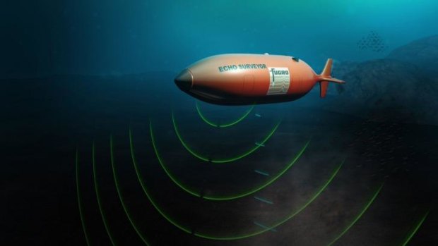 A Fugro autonomous underwater vehicle launched from the Australian-contracted survey ship M/V Fugro Discovery as part of a new  high-resolution search for missing Malaysia Airlines flight MH370.