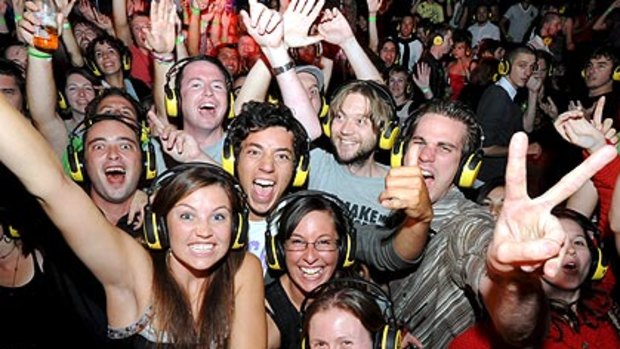 Music lovers party at a silent disco at the Big Day Out.