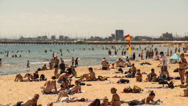 Temperatures were in the high 30's at St Kilda beach on Christmas Eve last year, but are expected to be a more mild 23 degrees this year.