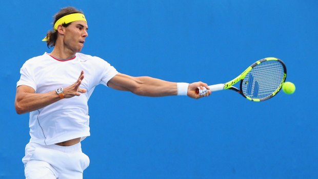 Challenge: Rafael Nadal has a practice session at Melbourne Park before the Australian Open.
