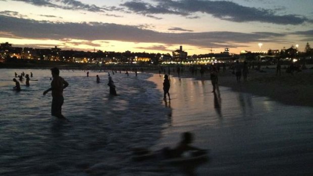 Bondi Beach after the sun went down on Tuesday night.