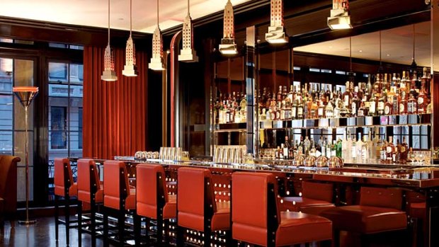 Class act ... the Lambs Club bar is decked out in red leather.