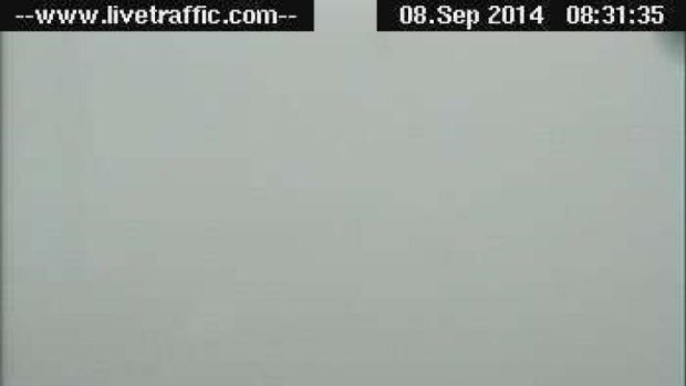 White-out: The live traffic feed of the Sydney Harbour Bridge.