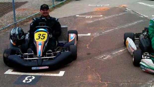 Inside line ... Tony Prendergast and Mark Webber at a Canberra karting track.