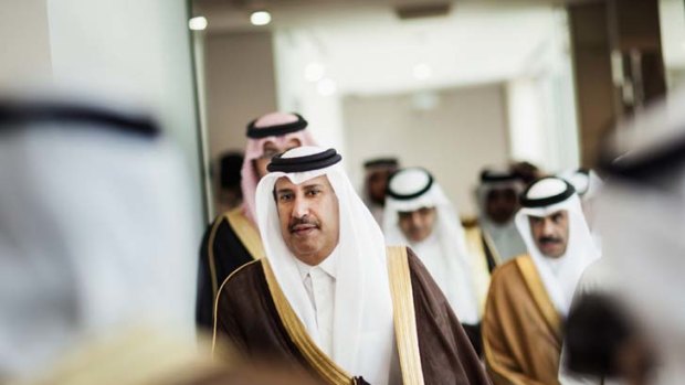 Qatari leaders head to a bilateral meeting with US Secretary of State Hillary Clinton in Riyadh.