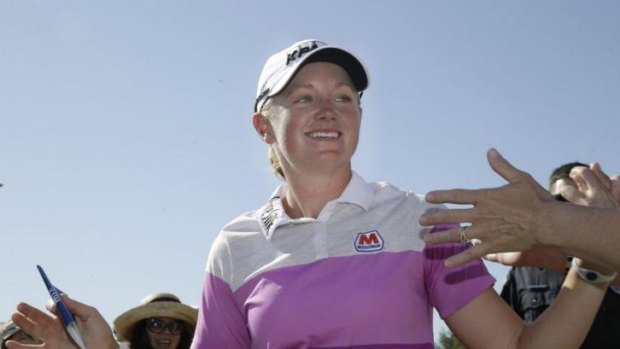 Stacy Lewis is congratulated by fans after winning North Texas LPGA Shootout.