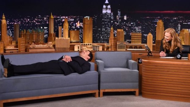 What might have been ... Jimmy Fallon pretends to get therapy from Nicole Kidman after she revealed she went to his apartment for a date and he failed miserably.
