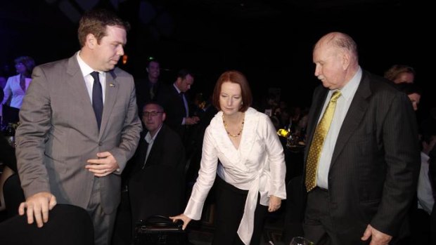 Paul Howes, left, with Julia Gillard and Bill Ludwig, the National President of the AWU.