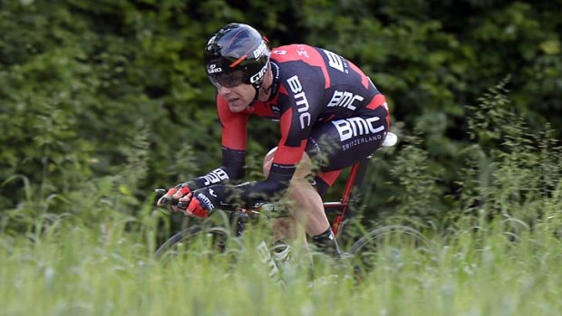 Sitting pretty: Cadel Evans during the individual time trial in the Giro d'Italia. He finished seventh, leaving him second overall.