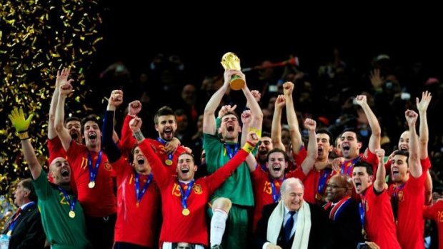 Spain celebrates lifting the 2010 World Cup.