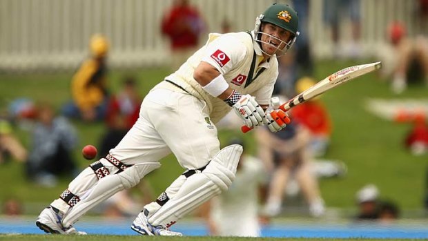 Happy hunting ground: David Warner on the way to his maiden Test century at Bellerive Oval last December.
