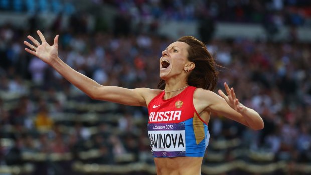 Scandal: Mariya Savinova celebrates winning gold in the 800 metres at the London Olympics. 