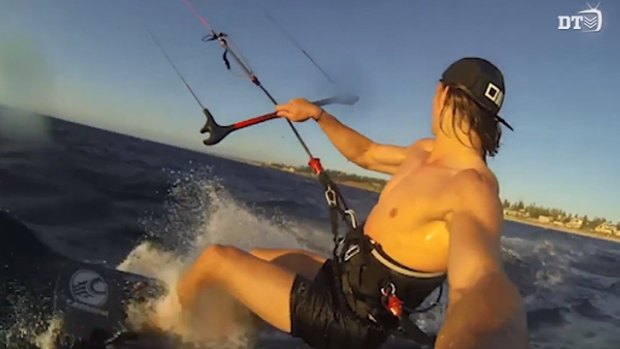 Nat Fyfe kite surfing, as seen on the Fremantle Dockers website.