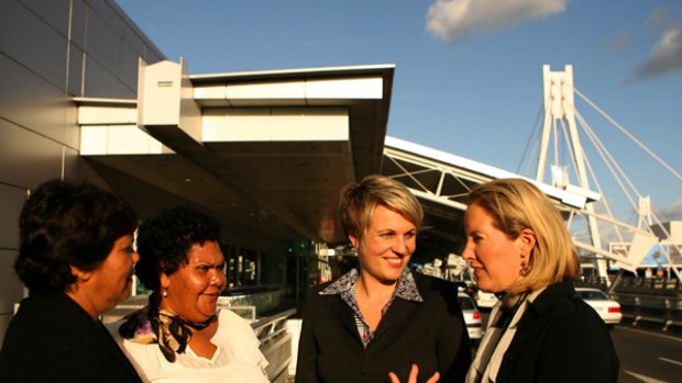 Tanya Plibersek MP meets with (from left to right) Chairperson Emily Carter and CEO June Oscar of Marninwarntikura Fitzroy Women's Resource Centre and Elizabeth Broderick, sex discrimination commissioner.