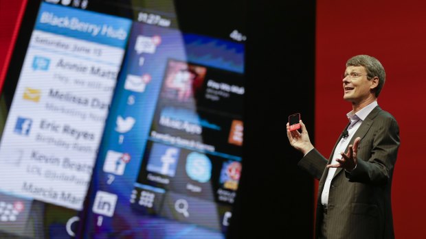 BlackBerry chief executive Thorsten Heins speaks at the company's annual conference in May.